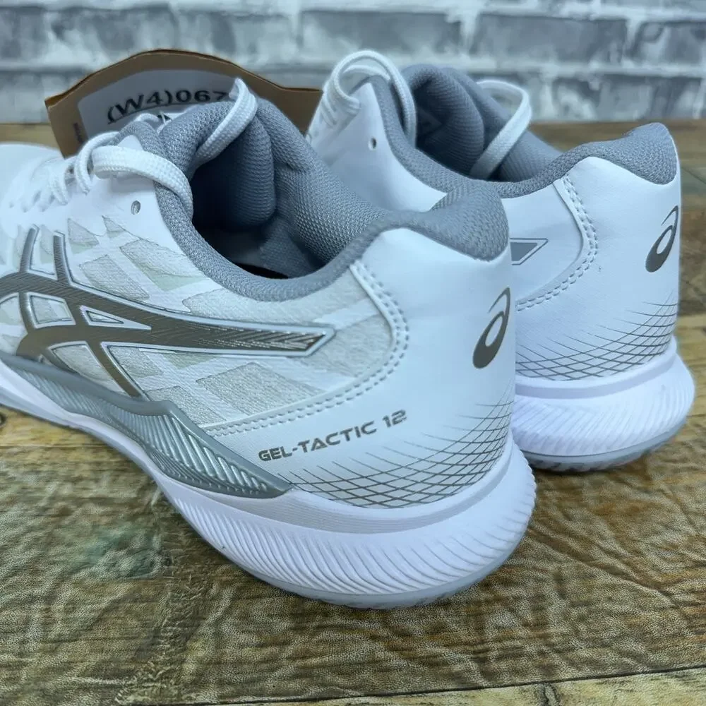 Asics Gel-Tactic 12 White Silver Volleyball Shoes 1072A092 Womens Size 10 New